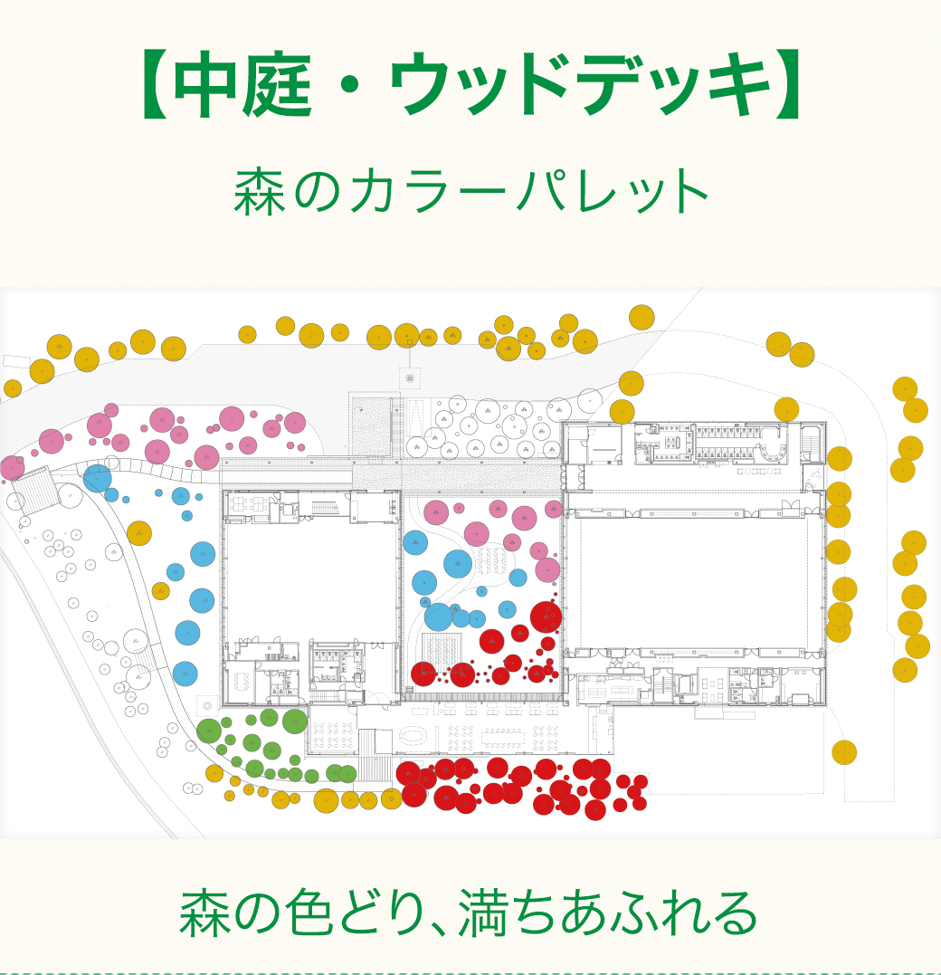 【中庭・ウッドデッキ】森のカラーパレット 森の色どり、満ちあふれる